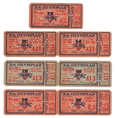 Lot #3335 Los Angeles 1932 Summer Olympics General Admission Tickets (7) to Wrestling, Equestrian, and Weight Lifting - Image 1