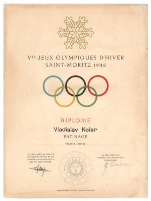 Lot #3175 St. Moritz 1948 Winter Olympics Participation Diploma - Image 1