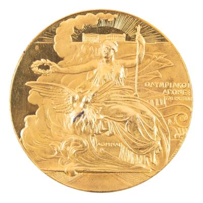 Lot #3111 Athens 1896 Olympics Gilt Bronze Participation Medal in Box - Image 1