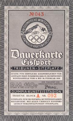 Lot #3339 Garmisch 1936 Winter Olympics Season Pass for 'Ice Sports' - Image 1