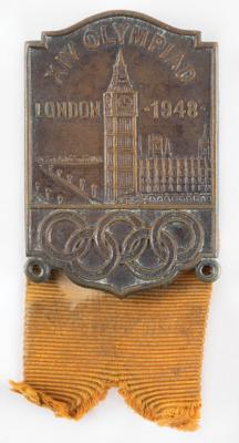 Lot #3212 London 1948 Summer Olympics Swimming Athlete's Participation Badge - Image 1