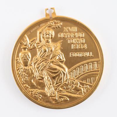 Lot #3083 Tokyo 1964 Summer Olympics Gold Winner's Medal and Competitor's Badge for Football - Image 3