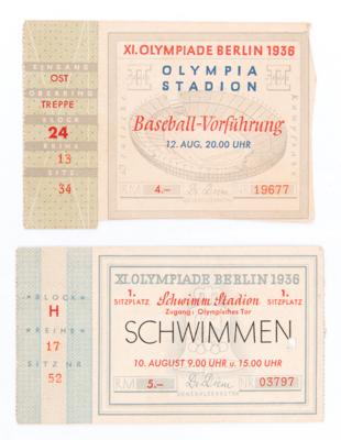 Lot #3340 Berlin 1936 Summer Olympics (2) Ticket Stubs - Baseball and Swimming - Image 1