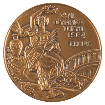 Lot #3084 Tokyo 1964 Summer Olympics Bronze Winner's Medal for Fencing - Image 1