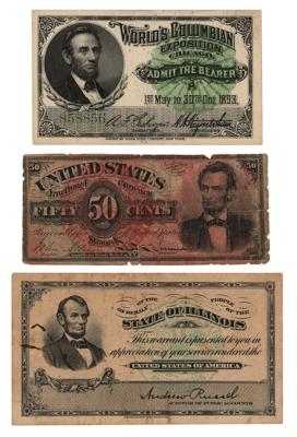 Lot #95 Abraham Lincoln (3) Tickets and Currency
