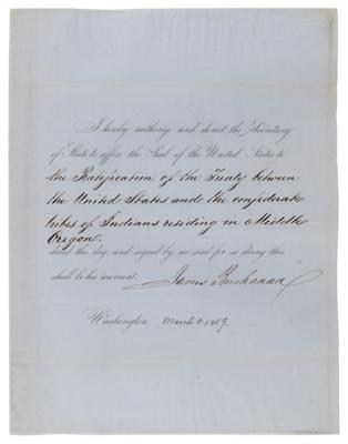 Lot #48 President James Buchanan Ratifies a Treaty with the Tribes of Middle Oregon - Image 1
