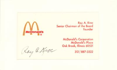 Lot #207 Ray Kroc Signed McDonald's Business Card
