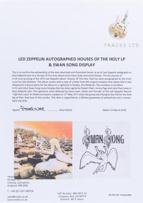 Lot #428 Led Zeppelin Signed 'Houses of the Holy' Album and 'Swan Song' Record Display - Image 3