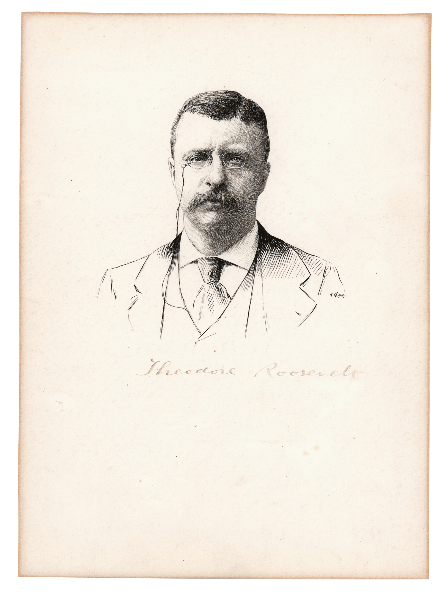 Theodore Roosevelt Signed Original Sketch by Robert Kastor | RR