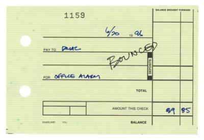 Lot #111 Barack Obama Handwritten Notes on 1996 Check Stub - Image 1