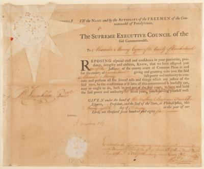 Lot #131 Benjamin Franklin Document Signed as President of Pennsylvania, Assigning a Justice to "the county court of Common Pleas" - Image 4