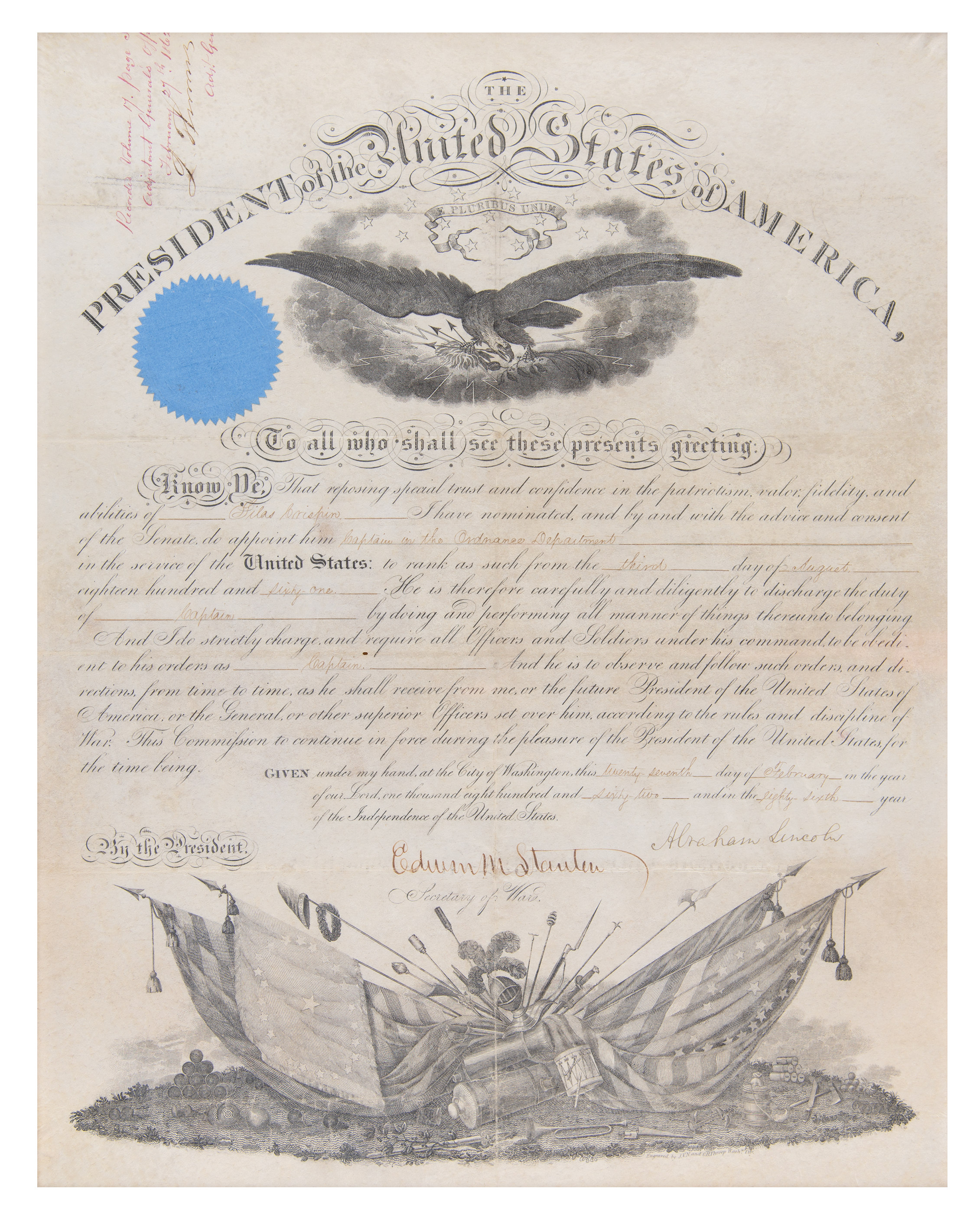 Lot #15 President Abraham Lincoln Signed Document, Dating to His Issuance of General War Order No. 1 and the Advancement of All Land and Sea Forces - Image 1