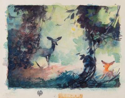 Lot #379 Bambi and mother concept watercolor