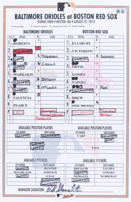 Lot #592 Fenway Park: Boston Red Sox vs. Baltimore Orioles Game-Used Base and Lineup Card - Image 5