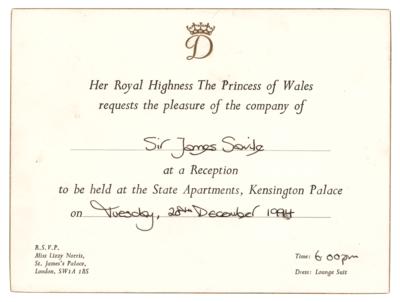 Lot #222 Princess Diana Invitation to Sir Jimmy