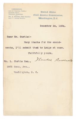 Lot #119 Theodore Roosevelt Typed Letter Signed