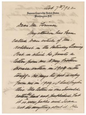 Lot #121 William H. Taft Autograph Letter Signed on Unauthorized Publication of Private Letters to Roosevelt - Image 1