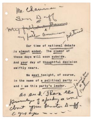Lot #34 Dwight D. Eisenhower Hand-Corrected Speech of Last 1956 Campaign Speech - Image 1