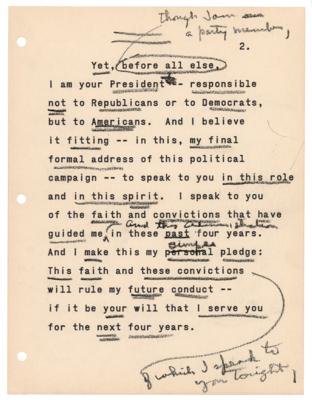 Lot #34 Dwight D. Eisenhower Hand-Corrected Speech of Last 1956 Campaign Speech - Image 2