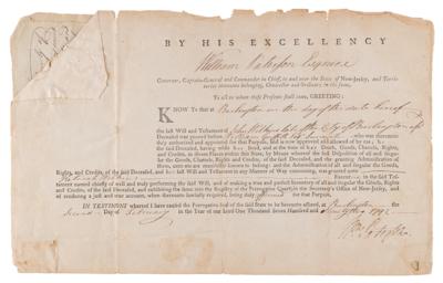 Lot #134 William Paterson Document Signed as