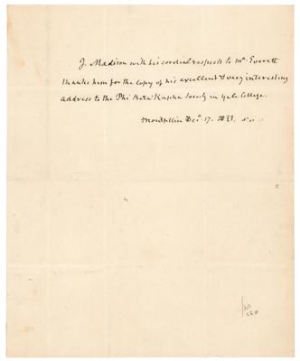 Lot #100 James Madison Autograph Letter Signed on Address at Yale College - Image 1