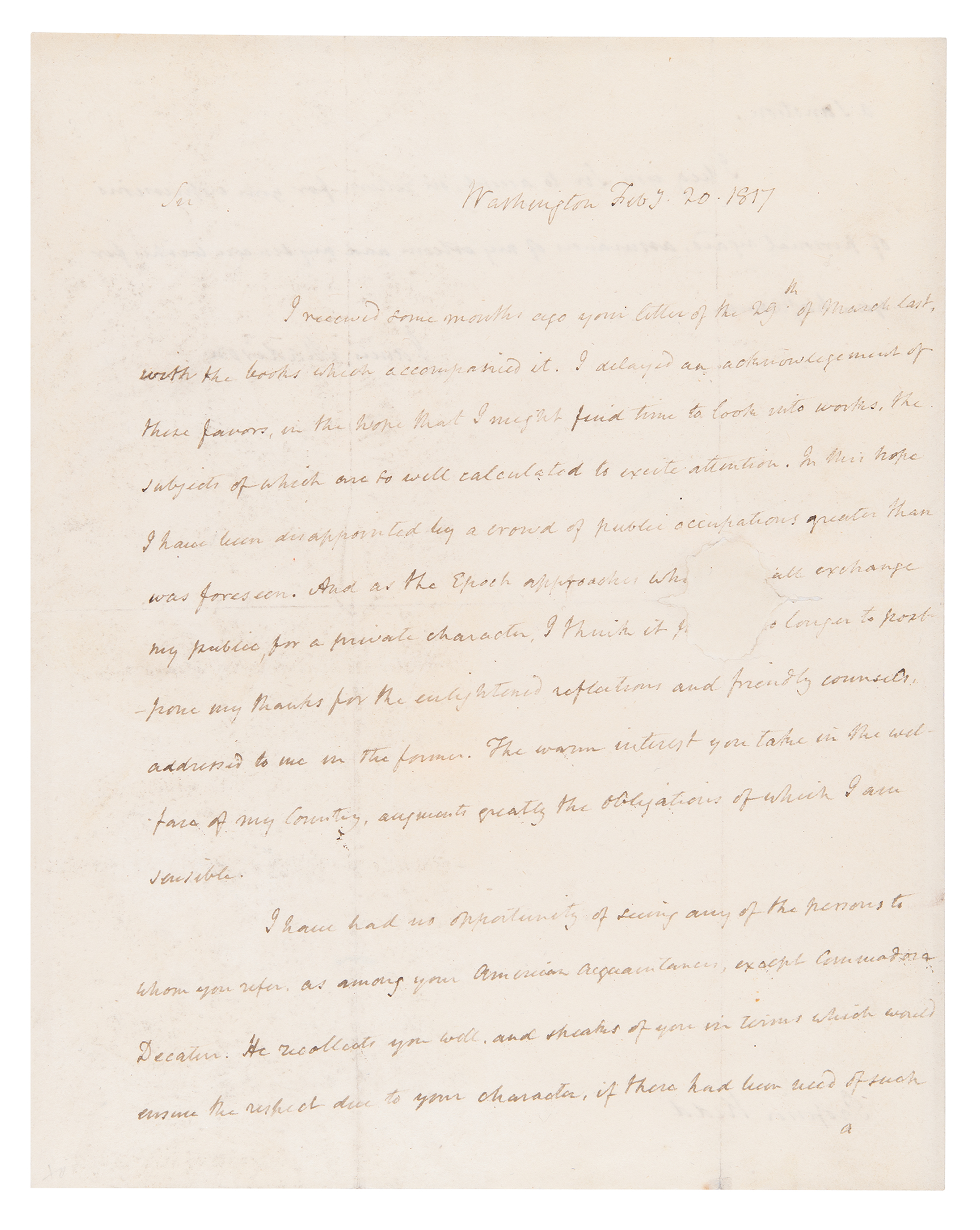 Lot #7 James Madison Autograph Letter Signed as President, Reflecting on the End of His Term and Mentioning Commodore Stephen Decatur - Image 2