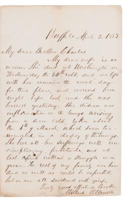 Lot #11 Millard Fillmore Autograph Letter Signed on the Death of the Former First Lady: "My dear wife is no more" - Image 1