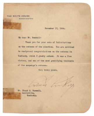 Lot #59 Calvin Coolidge Typed Letter Signed as President on 1924 Election: "It was a fine victory" - Image 1