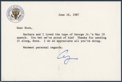 Lot #50 George Bush Typed Letter Signed as Vice President on a Speech by "George Jr." - Image 1