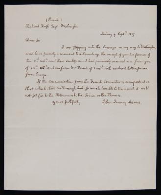 Lot #9 John Quincy Adams Autograph Letter Signed on News from the French Minister - Image 2