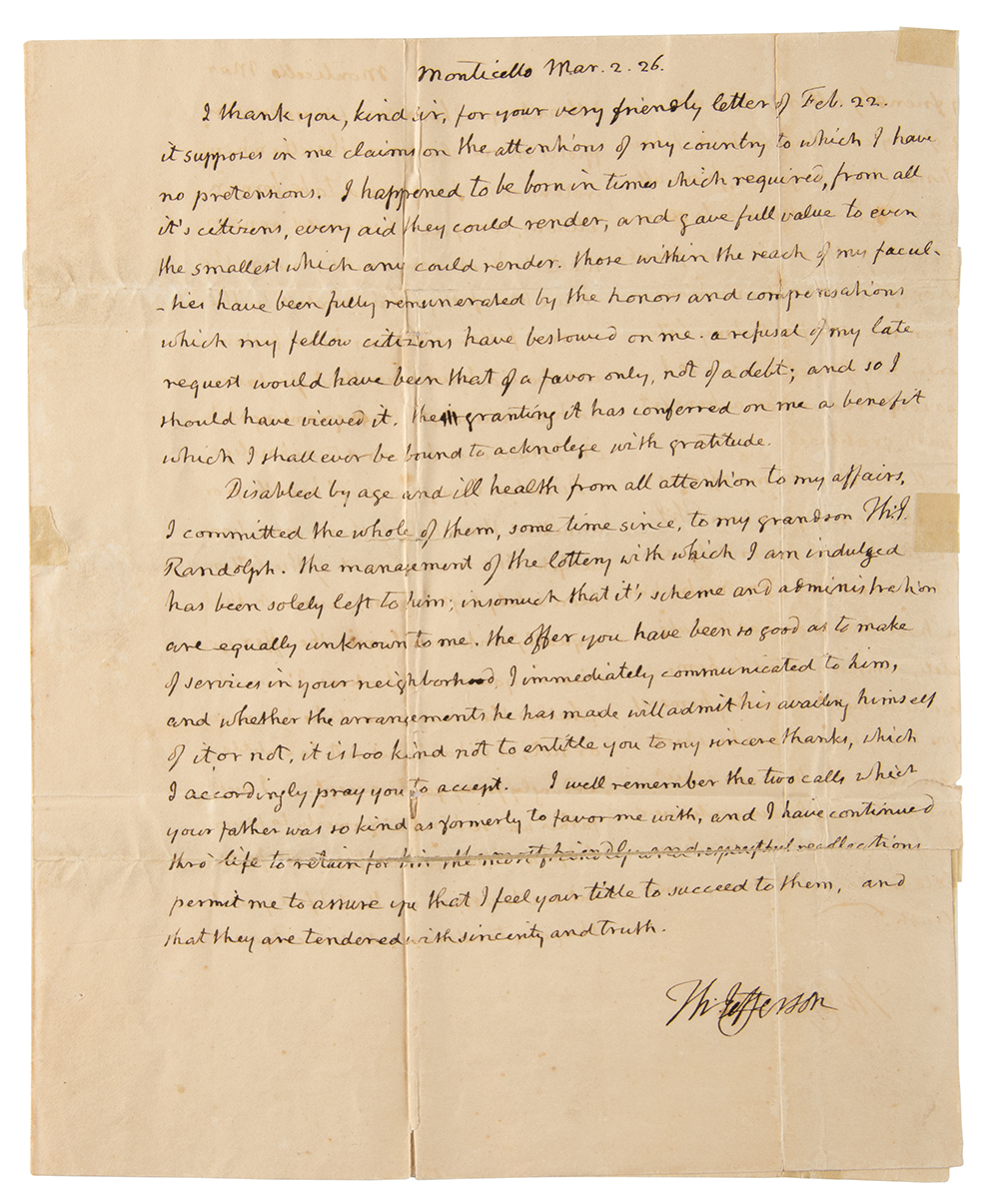 Lot #4 Thomas Jefferson Autograph Letter Signed