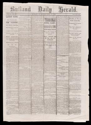 Lot #98 Abraham Lincoln: Rutland Daily Herald from April 17, 1865, with Details on Assassination - Image 2