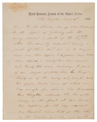 Lot #20 U. S. Grant Writes Secretary of War Edwin M. Stanton, Sending a Petersburg Casualty Report Two Months Before Lee's Surrender - Image 2