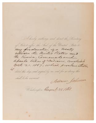 Lot #10 President Andrew Johnson Proclaims the First Pact of the 1867 Medicine Lodge Treaty - Image 1