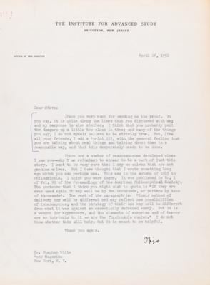 Lot #107 Robert Oppenheimer Typed Letter Signed on Russia and the Atomic Bomb: "It is a weapon for aggressors" - Image 2