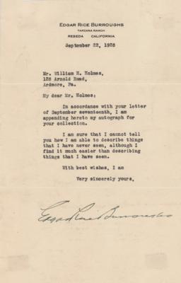 Lot #295 Edgar Rice Burroughs Typed Letter Signed