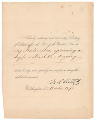 Lot #12 U. S. Grant Document Signed as President (1871) - Thanksgiving Proclamation - Image 1