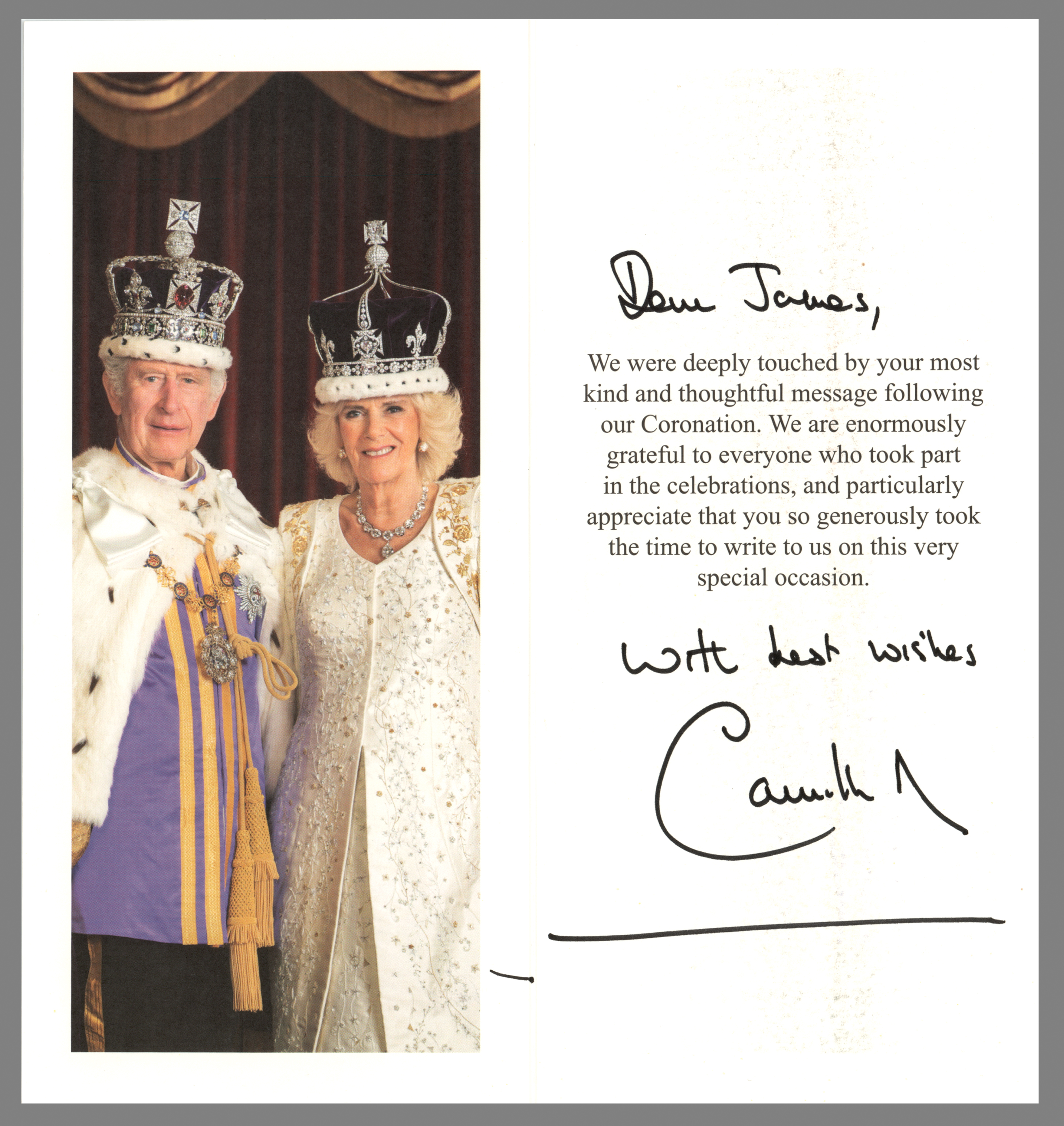 Lot #129 Camilla, Queen Consort Signed Coronation Card - Image 1