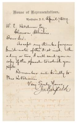 Lot #44 James A. Garfield Letter Signed