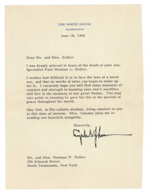 Lot #52 President Lyndon B. Johnson Letter of Condolence to the Mother of a Vietnam Soldier - Image 1
