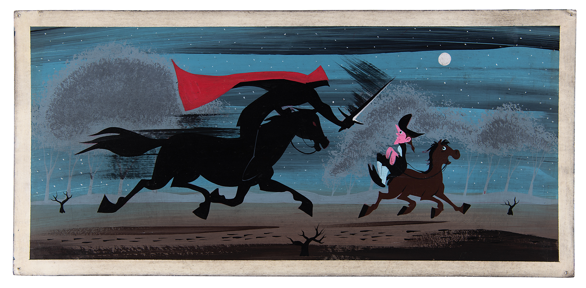 Mary Blair concept painting of Ichabod Crane and the Headless Horseman