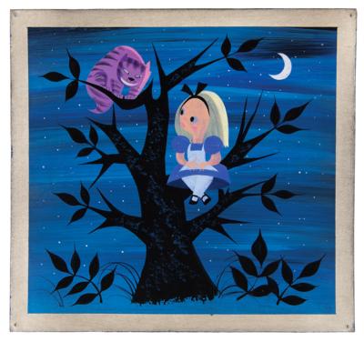 Lot #692 Mary Blair concept painting of Alice and Cheshire Cat from Alice in Wonderland - Image 1