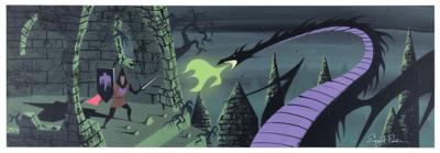 Lot #642 Eyvind Earle concept painting of Prince Phillip and Maleficent from Sleeping Beauty - Image 1