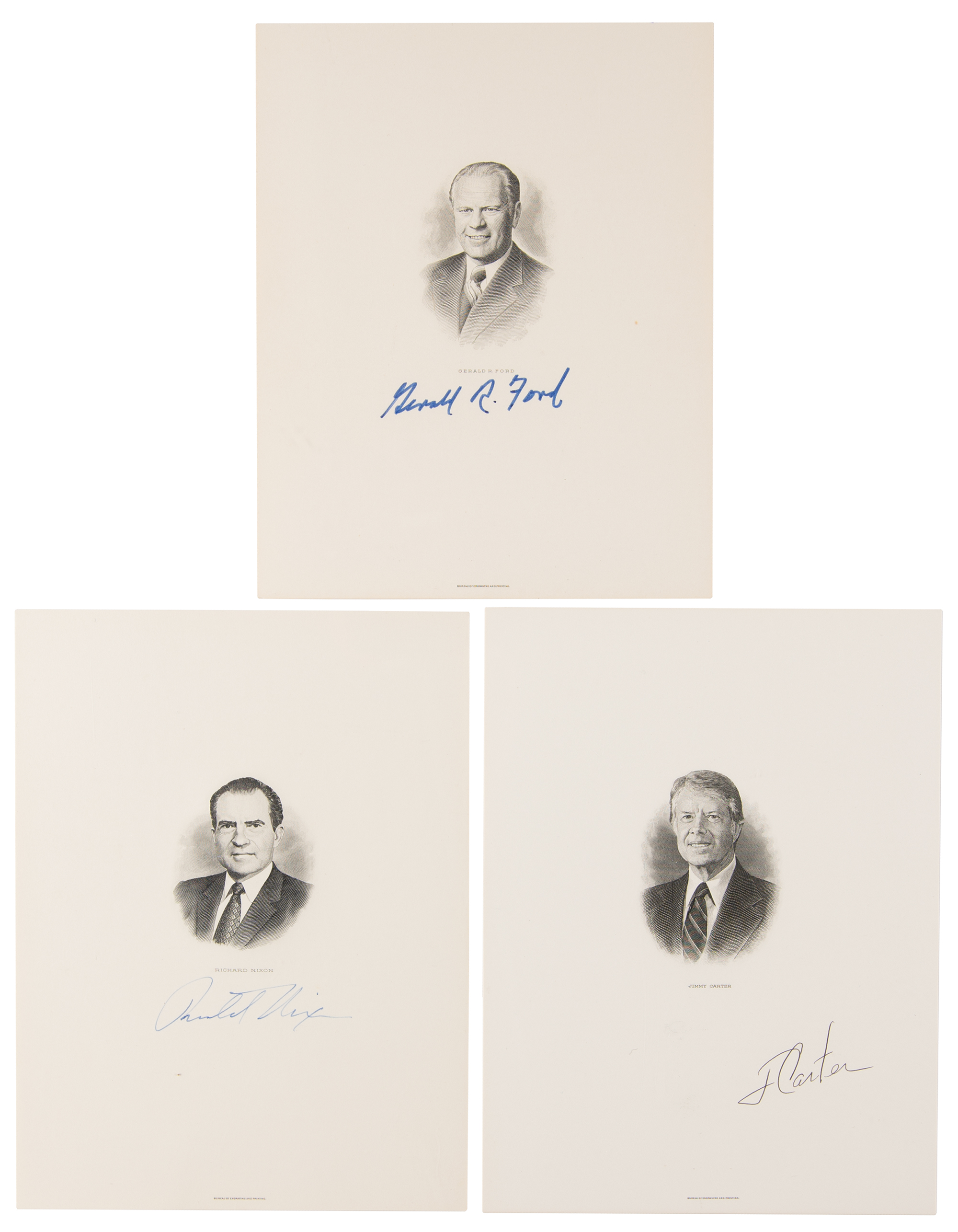 Lot #64 Richard Nixon, Gerald Ford, and Jimmy Carter (3) Signed Engravings - Image 1