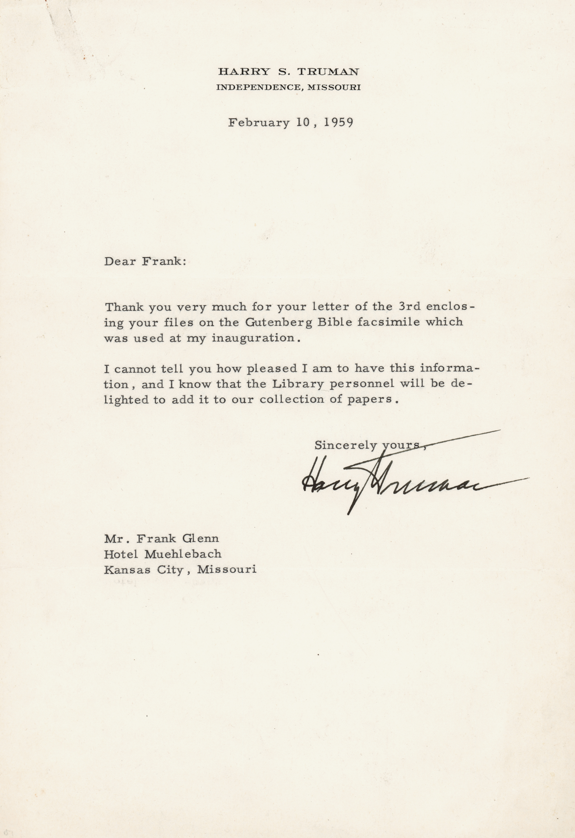Lot #70 Harry S. Truman Typed Letter Signed on the