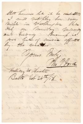 Lot #165 Lincoln Assassination: John T. Ford Autograph Letter Signed - Image 2