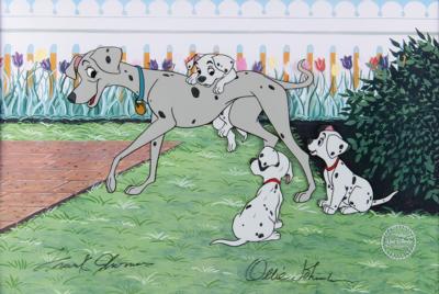 Lot #653 Perdita and puppies serigraph cel from One Hundred and One Dalmatians - Signed by Frank Thomas and Ollie Johnston - Image 1