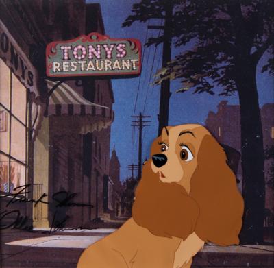 Lot #638 Lady production cel from Lady and the Tramp - Signed by Frank Thomas and Ollie Johnston - Image 1