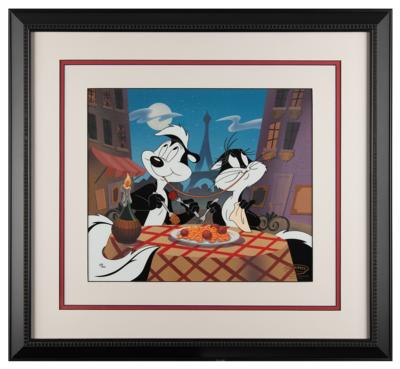 Lot #713 Pepe Le Pew and Penelope Pussycat limited edition hand-painted cel from Clampett Studio Collections - 'They Eat Pasta Too!' - Image 2