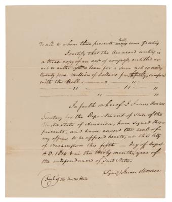 Lot #6 War of 1812: John Quincy Adams and Albert Gallatin Letter Signed with $6 Million European Loan Document Archive - Image 9